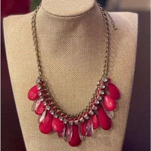 Red Teardrop Rhinestone Statement Necklace # 208